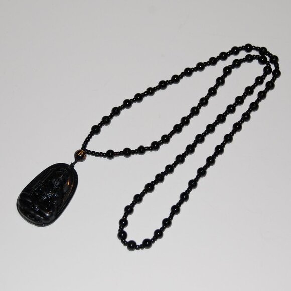 Buddha Necklace,Glass Beaded Necklace,Party Necklace,Sweater Necklace - Picture 2 of 2